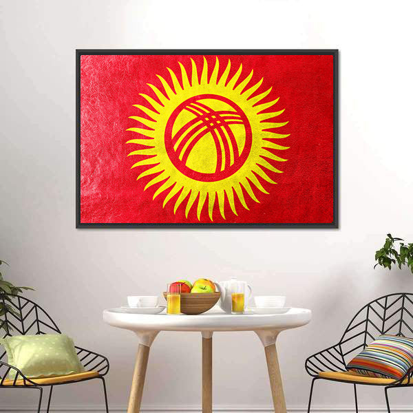 Kyrgyzstan Flag with Tunduk Sun Canvas Wall Art