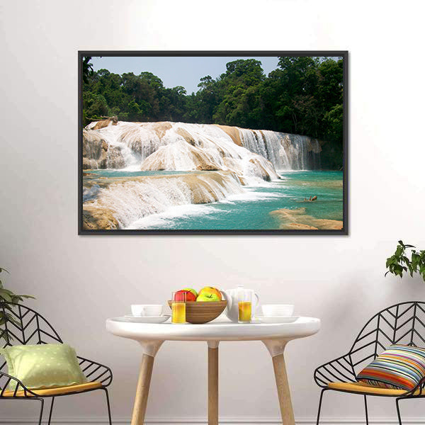 Agua Azul Waterfall Canvas Wall Art-5 Horizontal-Gallery Wrap-22" x 12"-Tiaracle