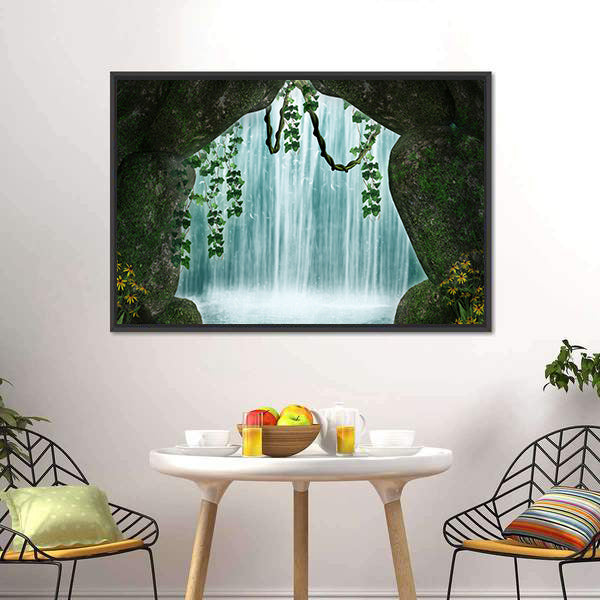 Cave and Waterfall Artwork Canvas Wall Art
