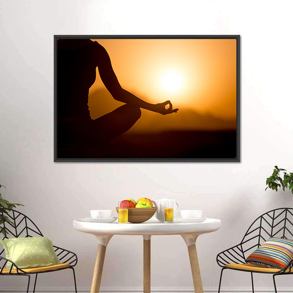 Young Women Meditating at Sunset Canvas Wall Art