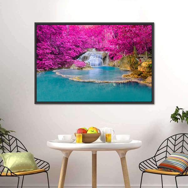 Erawan Waterfall Thailand Canvas Wall Art-5 Horizontal-Gallery Wrap-22" x 12"-Tiaracle