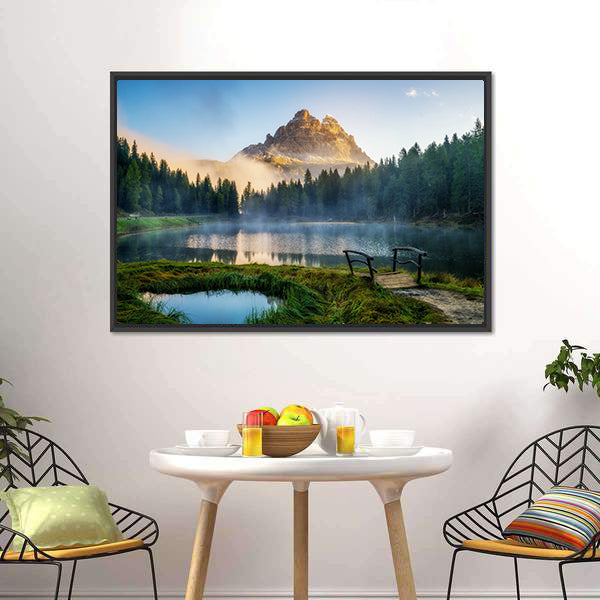 Antorno Lake with Mountain Peak Canvas Wall Art