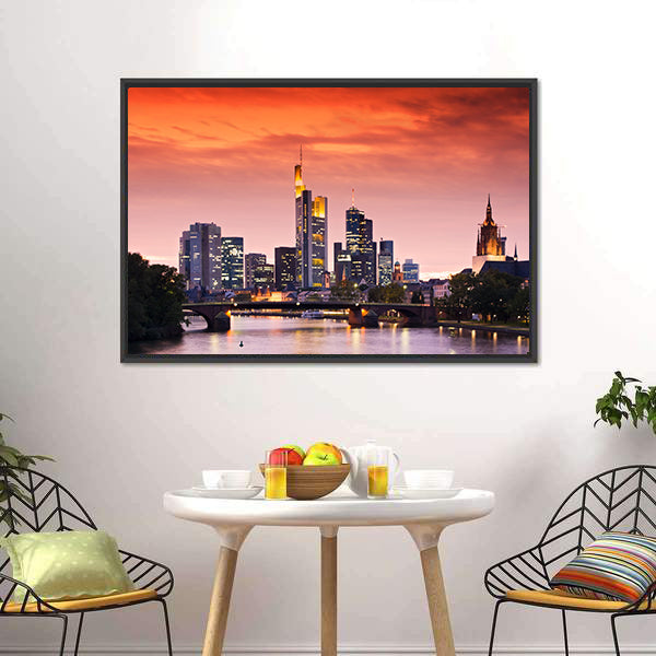 Frankfurt's Skyline After Sunset Canvas Wall Art-5 Horizontal-Gallery Wrap-22" x 12"-Tiaracle