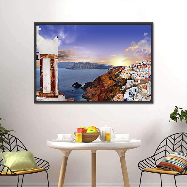 Famous Santorini At Sunset Canvas Wall Art-3 Horizontal-Gallery Wrap-25" x 16"-Tiaracle