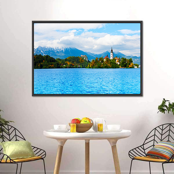 Church And Bled Lake Canvas Wall Art-3 Horizontal-Gallery Wrap-25" x 16"-Tiaracle