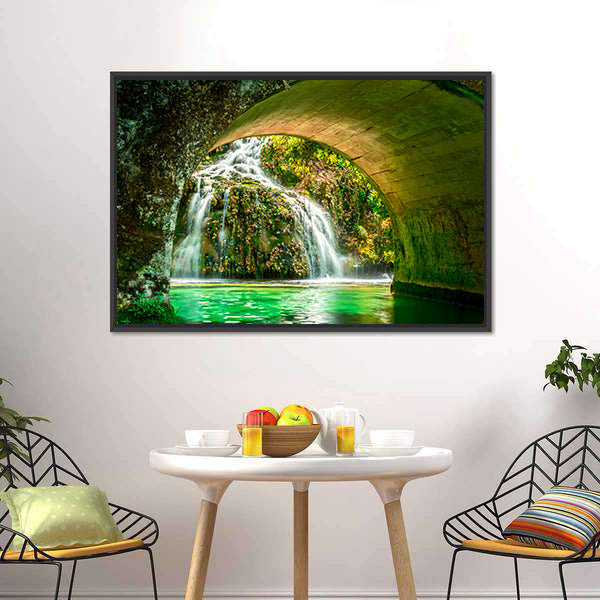 Cascade Of Orbaneja Del Castillo In Spring Canvas Wall Art-3 Horizontal-Gallery Wrap-25" x 16"-Tiaracle