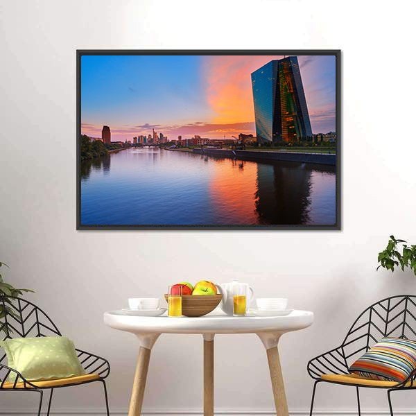 Frankfurt Skyline At Sunset Canvas Wall Art-3 Horizontal-Gallery Wrap-25" x 16"-Tiaracle