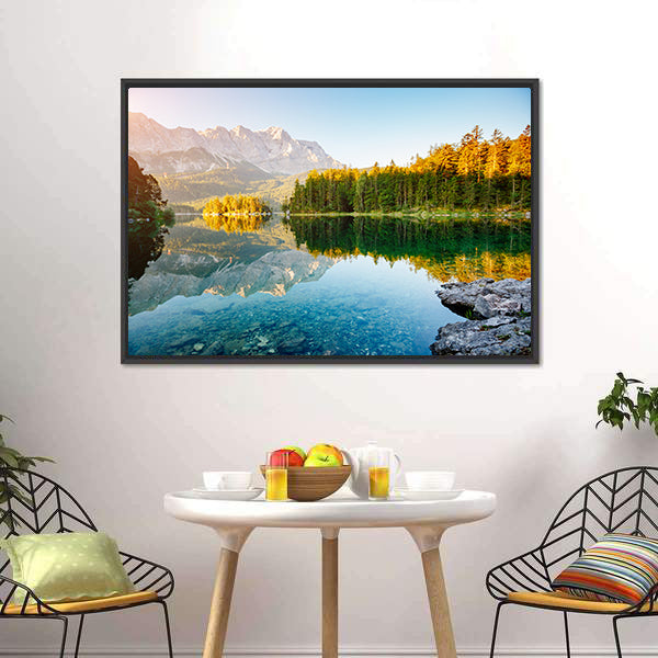 Lake Eibsee in Sunlight Canvas Wall Art