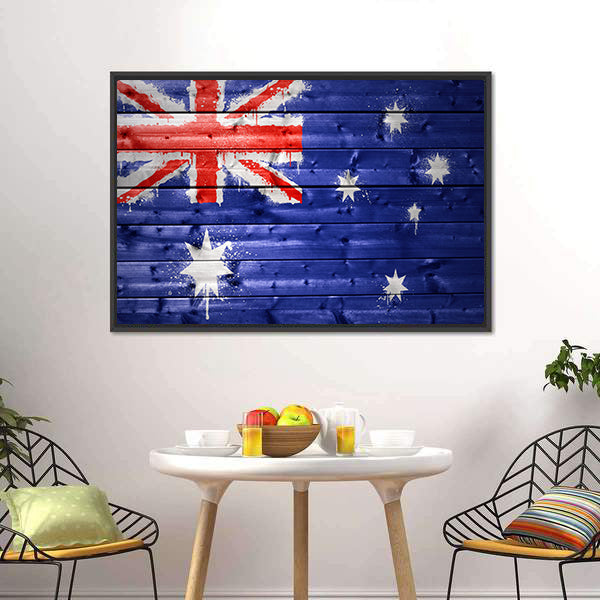 Australian Flag On A Wooden Texture Canvas Wall Art