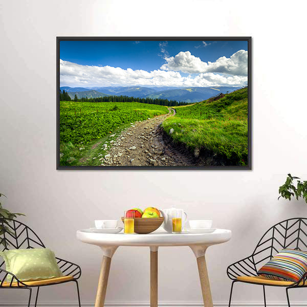 Gravel Path Through Green Mountain Hills Canvas Wall Art