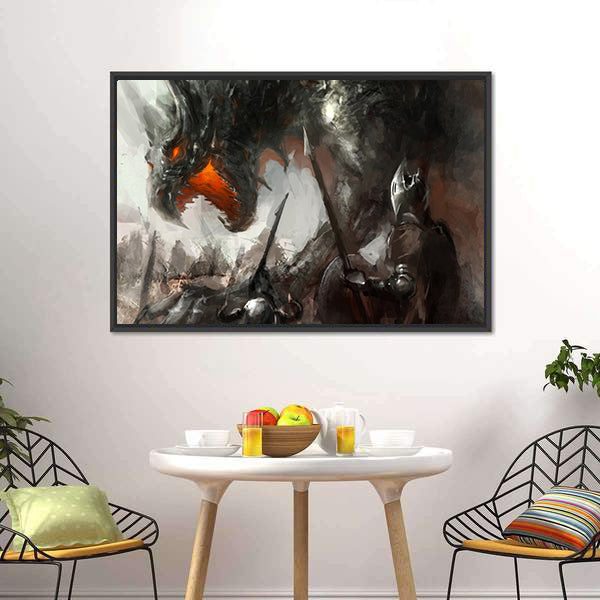Knights Hunting Dragon Canvas Wall Art