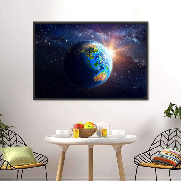 Illuminated Face Of The Earth In Space Canvas Wall Art