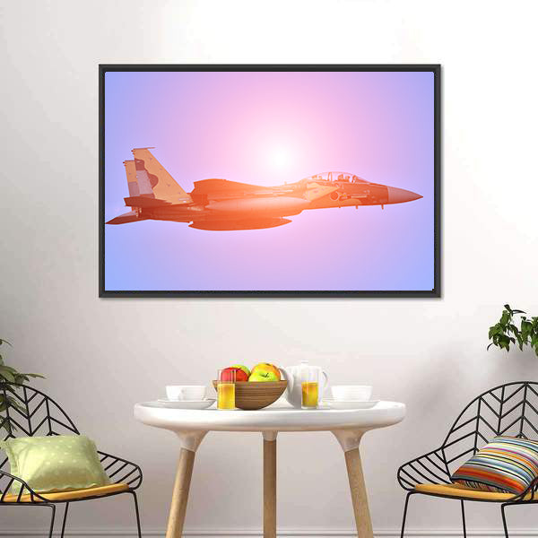 Military Fighter Jet at Sunset Canvas Wall Art