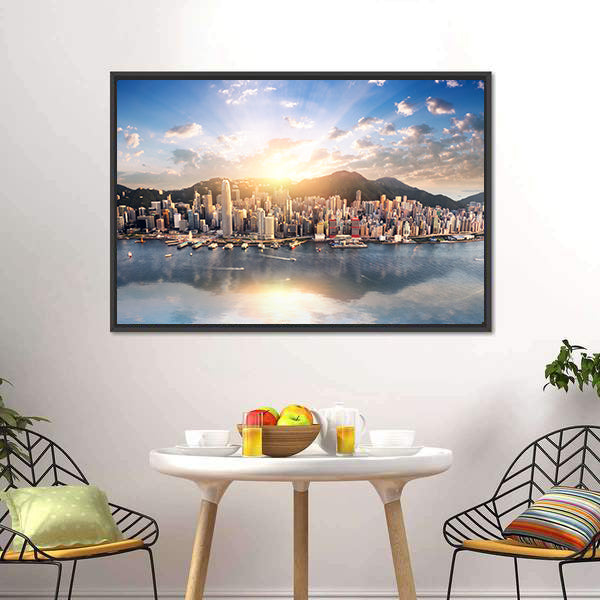 Hong Kong Skyline at Sunset Canvas Wall Art