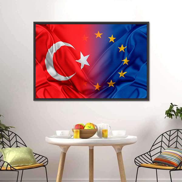 Europe &amp; Turkey Flag Canvas Wall Art-5 Horizontal-Gallery Wrap-22" x 12"-Tiaracle