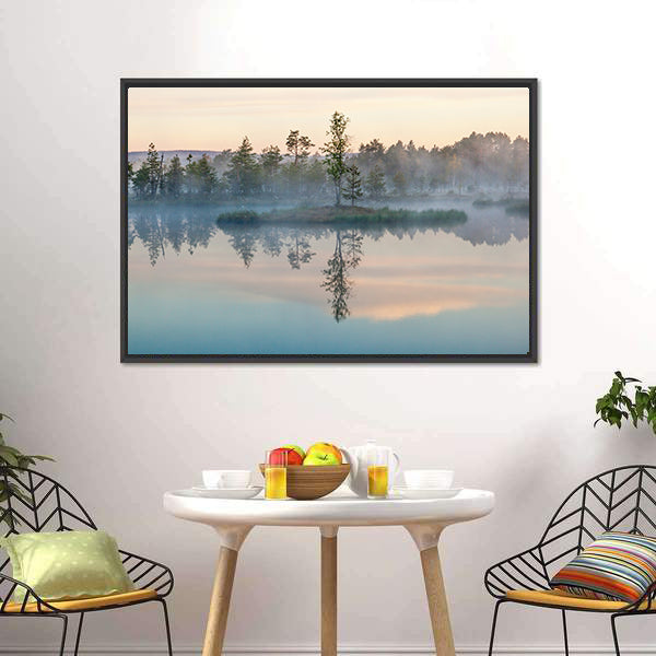 Morning Fog on Lake Canvas Wall Art