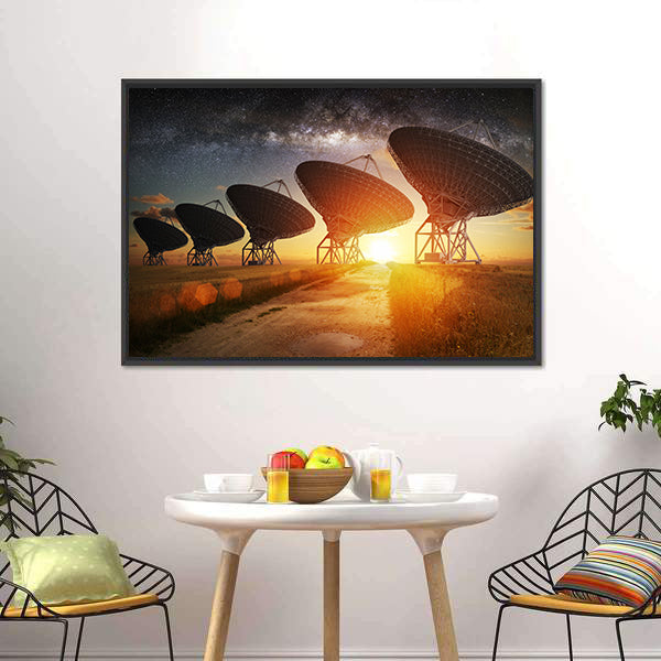 Dish Satellites On A Milky Way Canvas Wall Art-5 Horizontal-Gallery Wrap-22" x 12"-Tiaracle