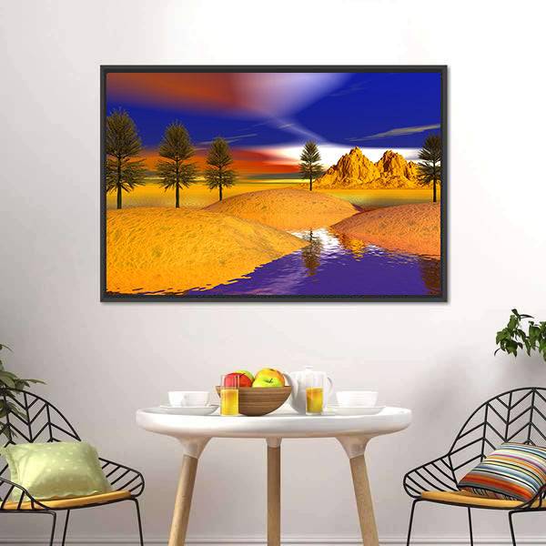 Otherworldly Fire Trees Over Mountains Canvas Wall Art