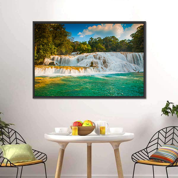 Agua Azul Waterfall Canvas Wall Art-3 Horizontal-Gallery Wrap-25" x 16"-Tiaracle