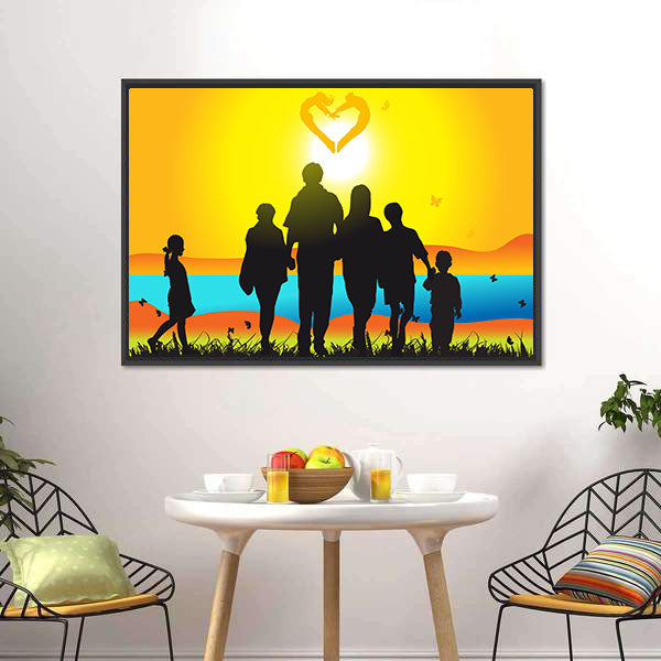Happy Family Walks On Nature Canvas Wall Art-5 Horizontal-Gallery Wrap-22" x 12"-Tiaracle