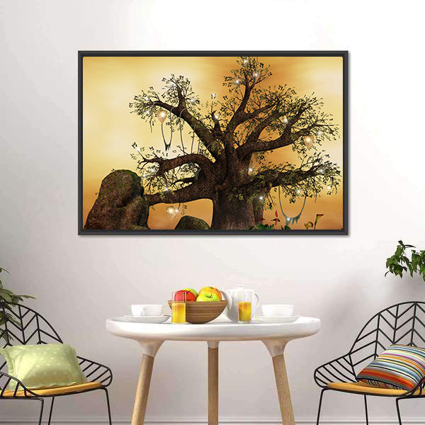 Enchanted Tree with Glowing Lanterns Canvas Wall Art
