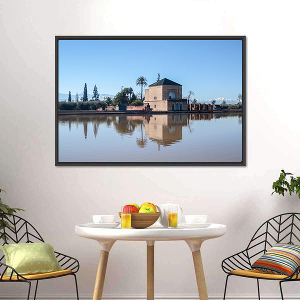 La Menara Reservoir with Palm Reflection Canvas Wall Art