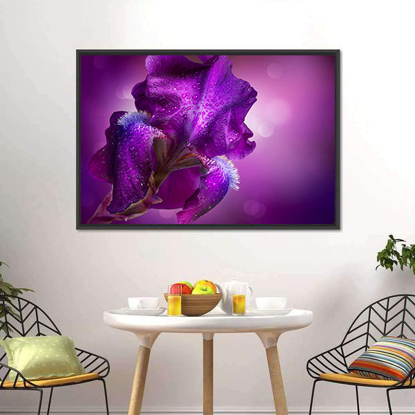 Elegant Purple Iris Macro Photography Canvas Wall Art