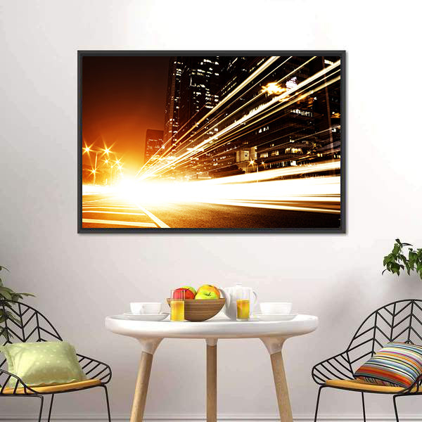 High Speed Cars at Night Canvas Wall Art