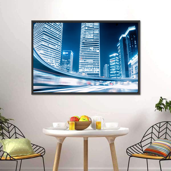 Fast Moving Cars at Night Canvas Wall Art