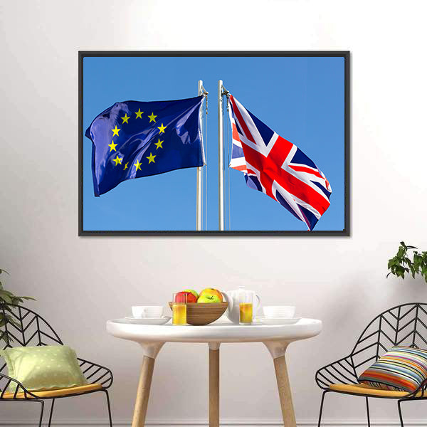 European Union Flag And Flag Of UK Canvas Wall Art-5 Horizontal-Gallery Wrap-22" x 12"-Tiaracle