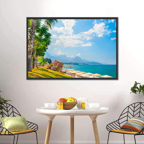 Beach With Green Trees In Kemer Canvas Wall Art-3 Horizontal-Gallery Wrap-25" x 16"-Tiaracle