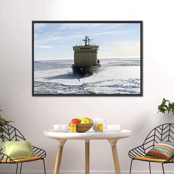 Icebreaker in Antarctica Canvas Wall Art