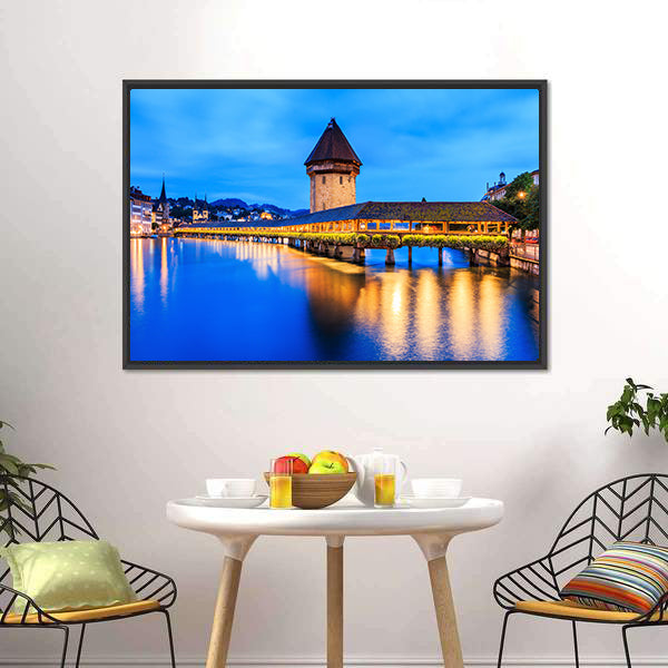 Chapel Bridge In Evening Canvas Wall Art-5 Horizontal-Gallery Wrap-22" x 12"-Tiaracle