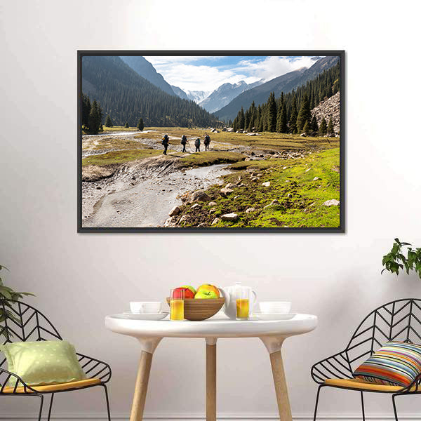 Hikers Climbing On The Tein Shan Mountains Canvas Wall Art-5 Horizontal-Gallery Wrap-22" x 12"-Tiaracle