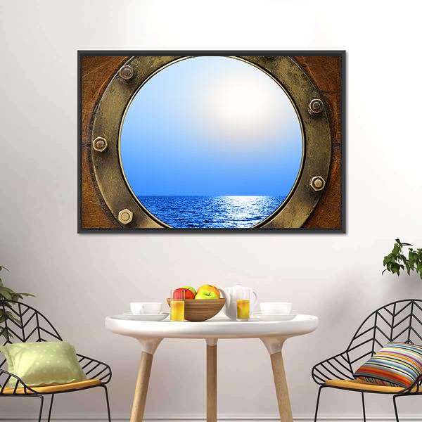 Boat Porthole With Ocean Canvas Wall Art-3 Horizontal-Gallery Wrap-25" x 16"-Tiaracle