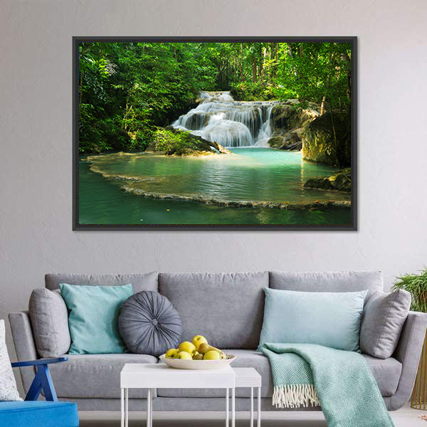 Erawan Waterfall Thailand Canvas Wall Art-5 Horizontal-Gallery Wrap-22" x 12"-Tiaracle