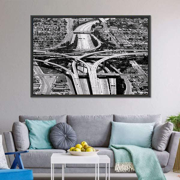 Gray Highway Interchange at Los Angeles Airport Canvas Wall Art