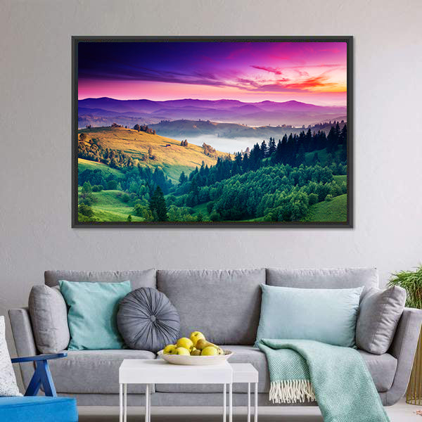 Fantastic Morning Mountain Landscape Canvas Wall Art-5 Horizontal-Gallery Wrap-22" x 12"-Tiaracle