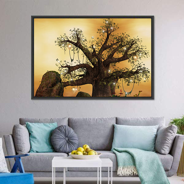 Enchanted Tree with Glowing Lanterns Canvas Wall Art