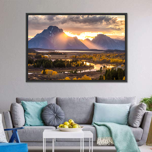 Grand Teton Sunrise Over River Valley Canvas Wall Art