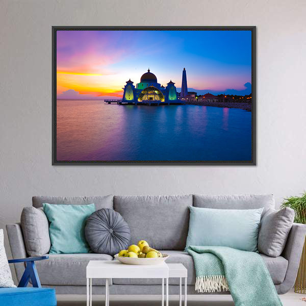 Masjid Selat Melaka Canvas Wall Art-3 Horizontal-Gallery Wrap-25" x 16"-Tiaracle