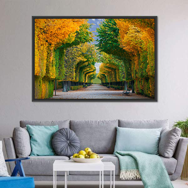 Long Road In Autumn Park Canvas Wall Art-5 Horizontal-Gallery Wrap-22" x 12"-Tiaracle