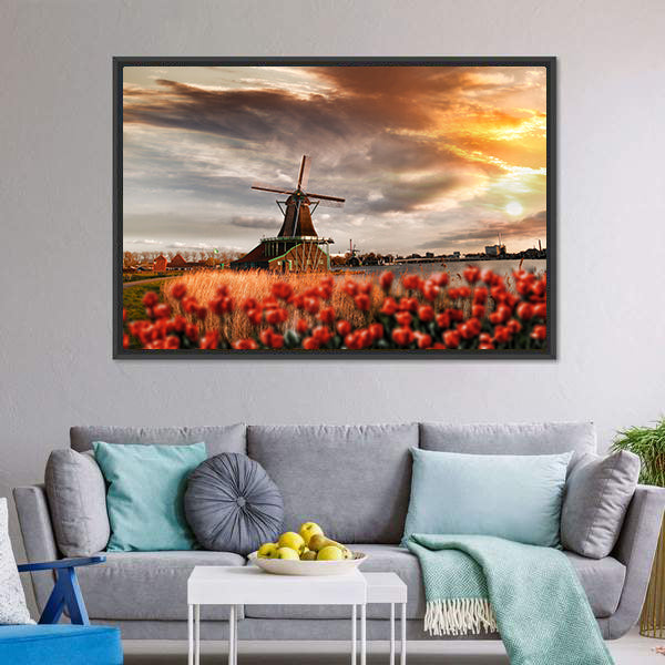 Dutch Windmills Amsterdam Canvas Wall Art-3 Horizontal-Gallery Wrap-25" x 16"-Tiaracle