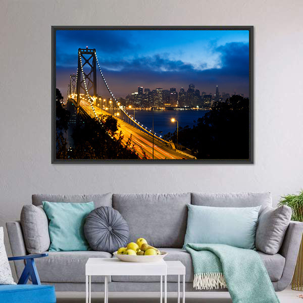 Bay Bridge With San Francisco City Canvas Wall Art-5 Horizontal-Gallery Wrap-22" x 12"-Tiaracle