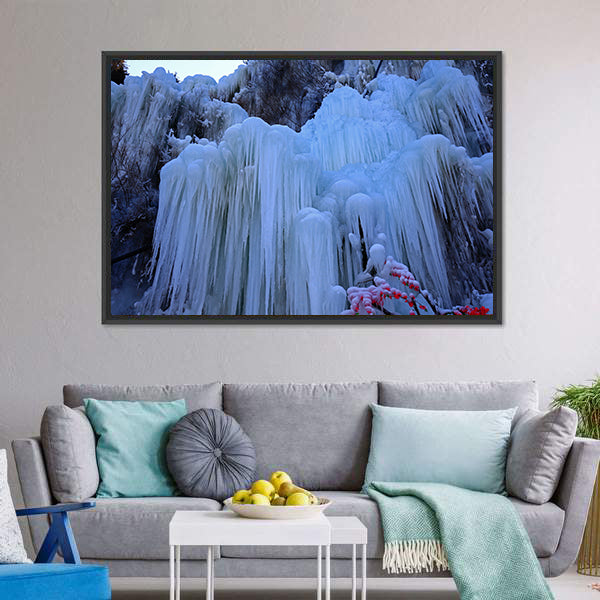 Ice Waterfall in Winter Canvas Wall Art