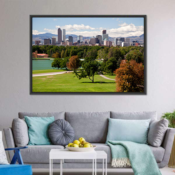 Denver Skyline Canvas Wall Art-5 Horizontal-Gallery Wrap-22" x 12"-Tiaracle