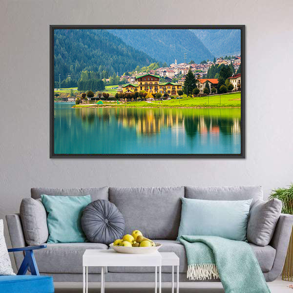 Lake Auronzo with Village Reflection Canvas Wall Art