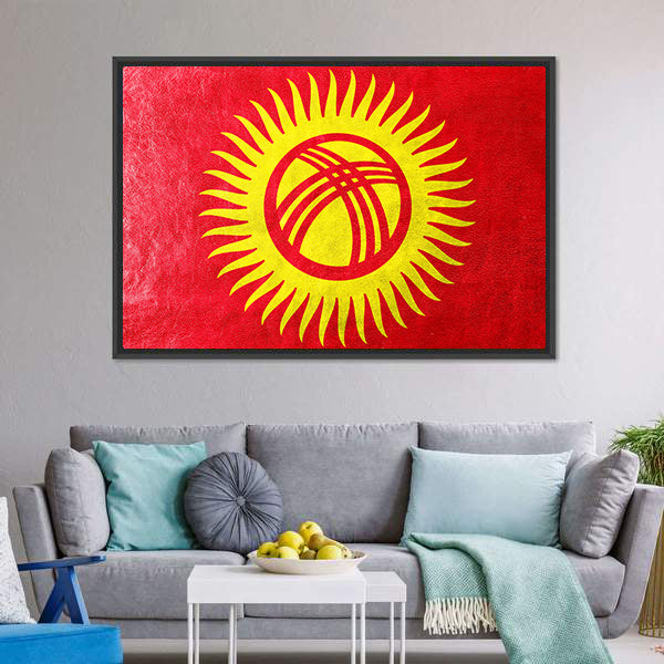 Kyrgyzstan Flag with Tunduk Sun Canvas Wall Art