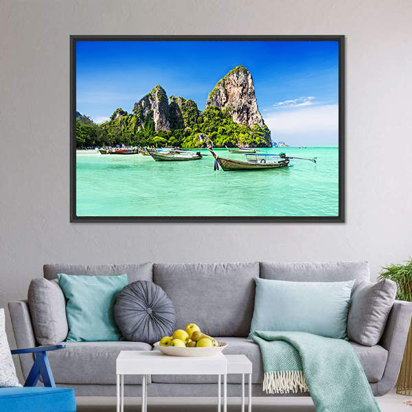 Longtale Boats At Beach Thailand Canvas Wall Art-5 Horizontal-Gallery Wrap-22" x 12"-Tiaracle