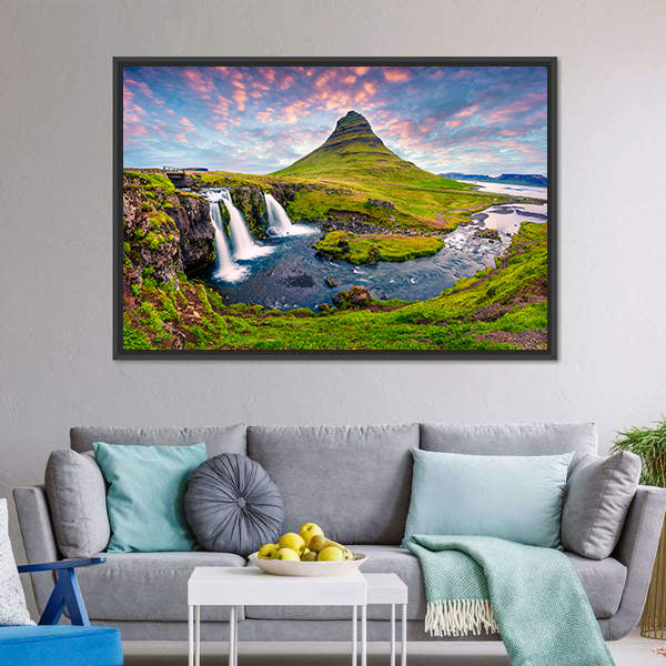 Kirkjufellsfoss Waterfall Canvas Wall Art-5 Horizontal-Gallery Wrap-22" x 12"-Tiaracle